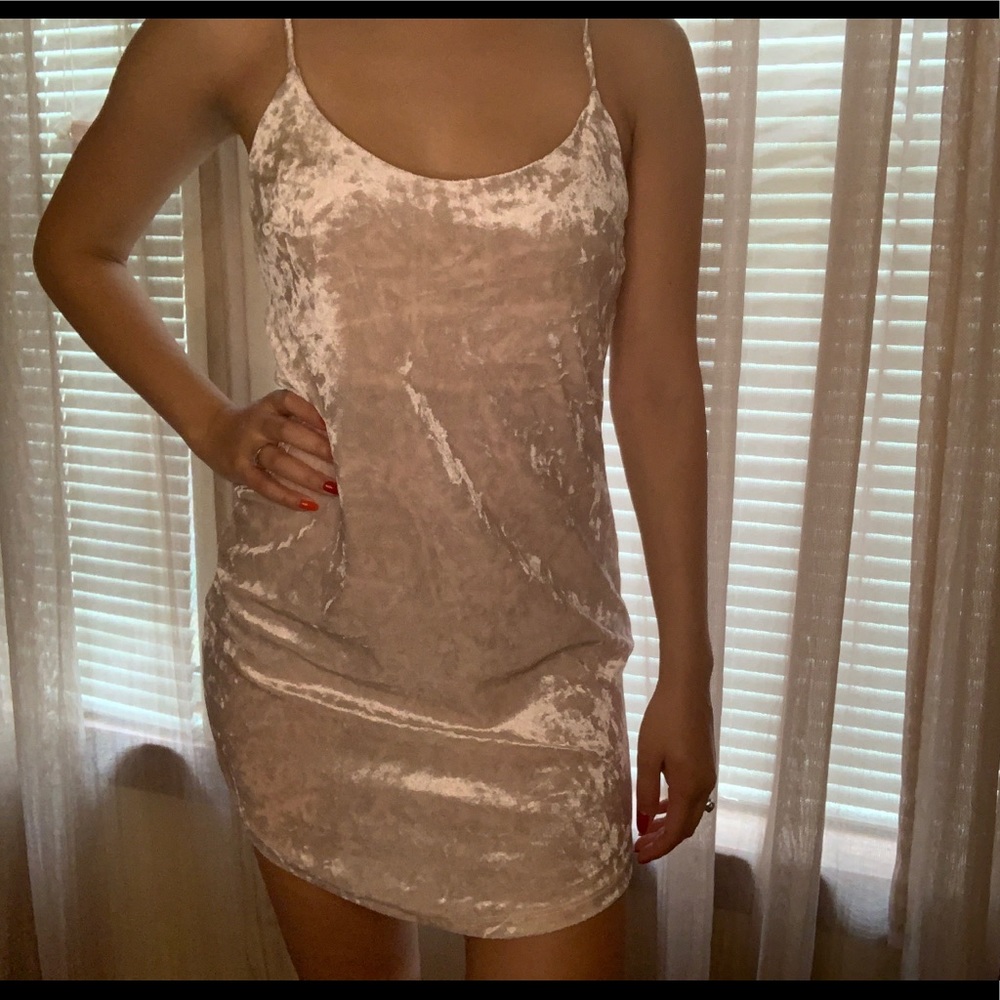 Pink Velvet Spaghetti Strap Dress